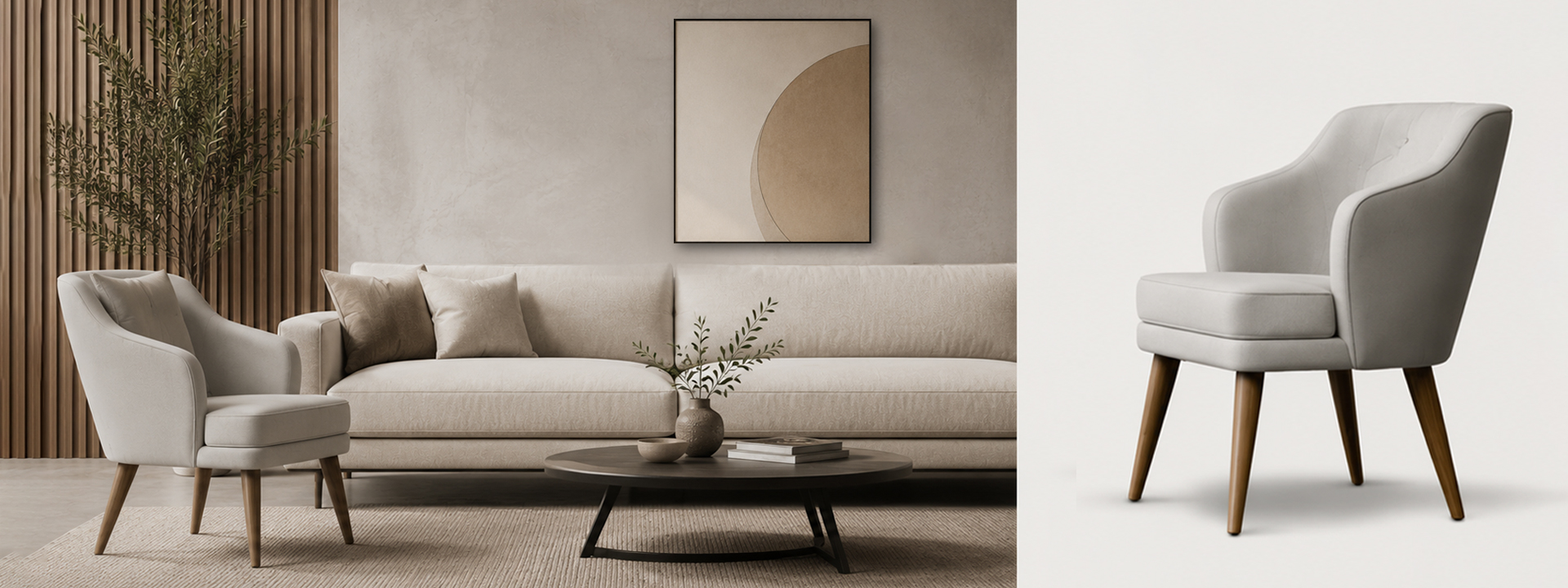 Grey fabric sofa set styled in a modern Pakistani living room